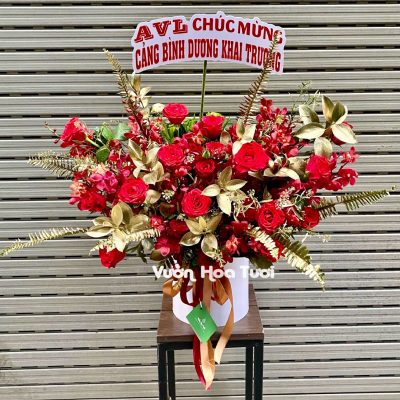 Lẵng Hoa Khai Trương Sang Trọng Đỏ Golden Lẵng Hoa Khai Trương Sang Trọng Đỏ Gold