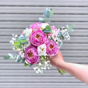 Bó Hoa Cưới Sen Hồng Tân Cổ Điển
